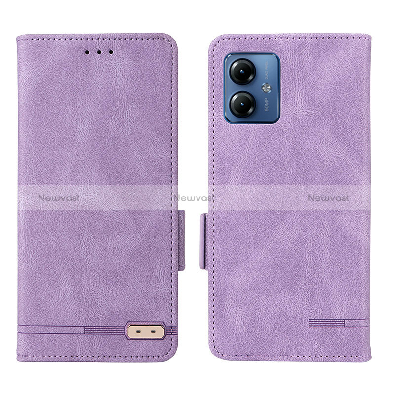 Leather Case Stands Flip Cover Holder L06Z for Motorola Moto G14 Purple