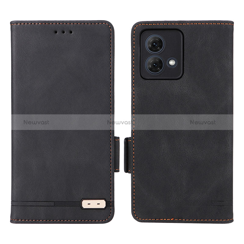 Leather Case Stands Flip Cover Holder L06Z for Motorola Moto G84 5G Black