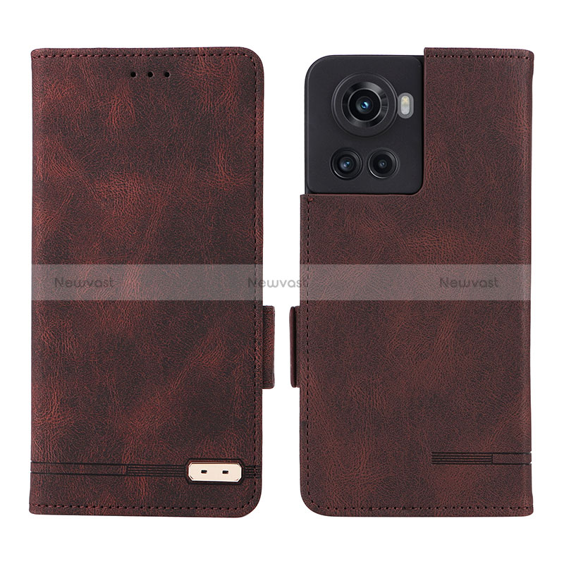 Leather Case Stands Flip Cover Holder L06Z for OnePlus 10R 5G Brown