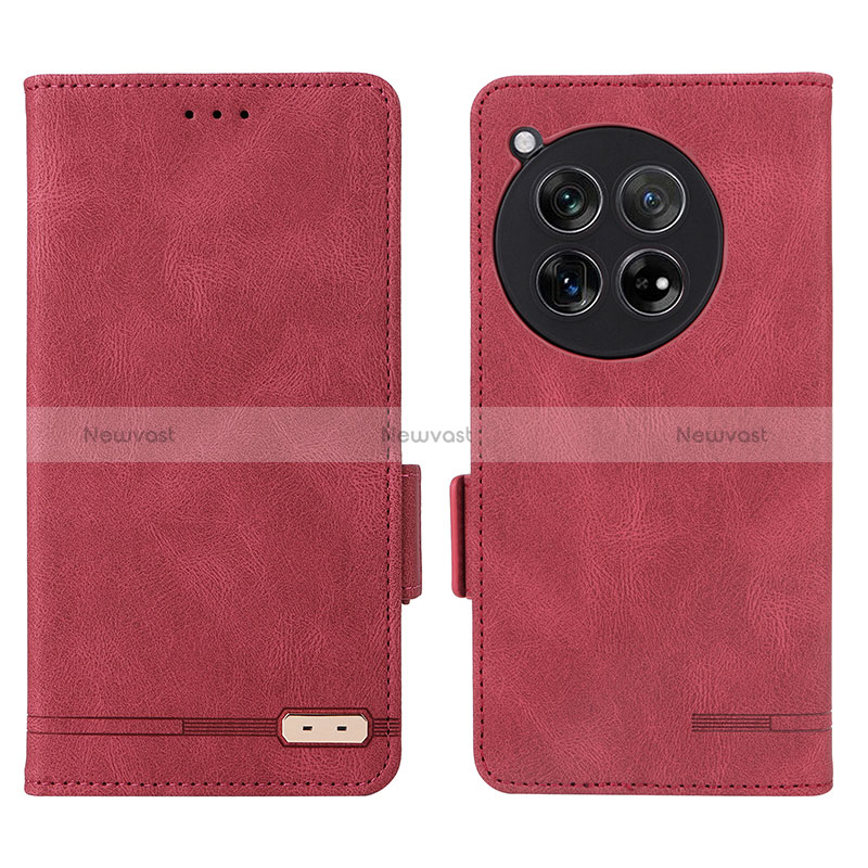 Leather Case Stands Flip Cover Holder L06Z for OnePlus 12 5G Red