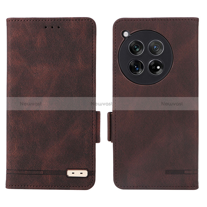 Leather Case Stands Flip Cover Holder L06Z for OnePlus 12R 5G Brown