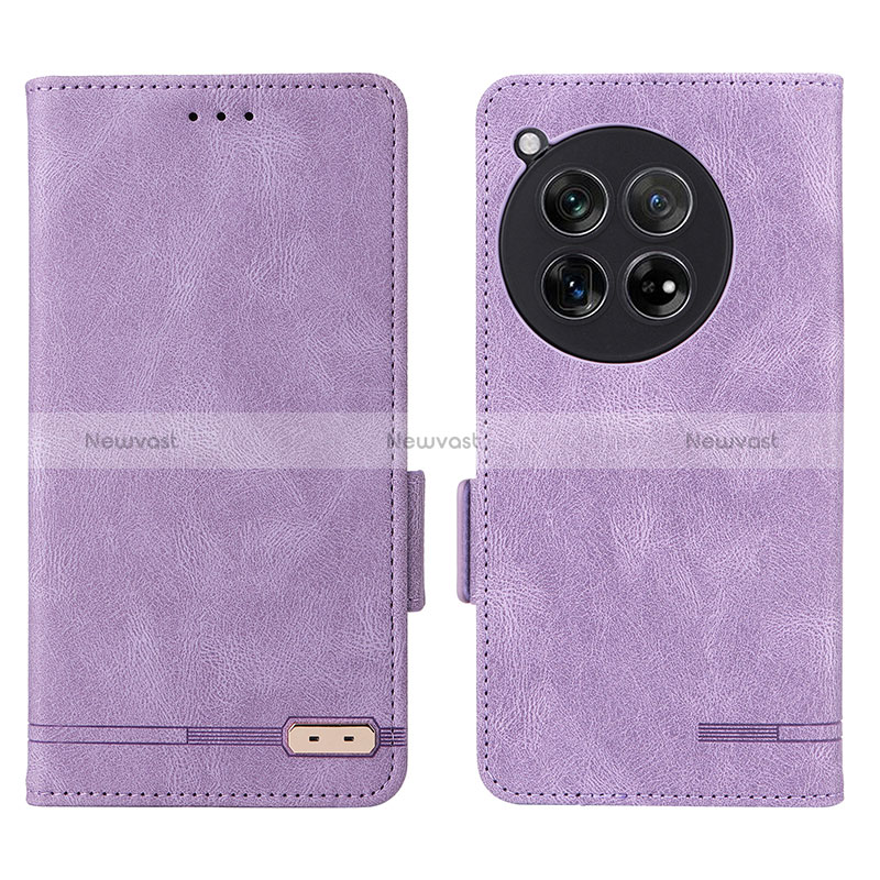 Leather Case Stands Flip Cover Holder L06Z for OnePlus 12R 5G Purple