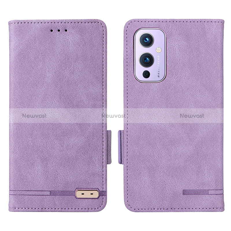 Leather Case Stands Flip Cover Holder L06Z for OnePlus 9 5G Purple