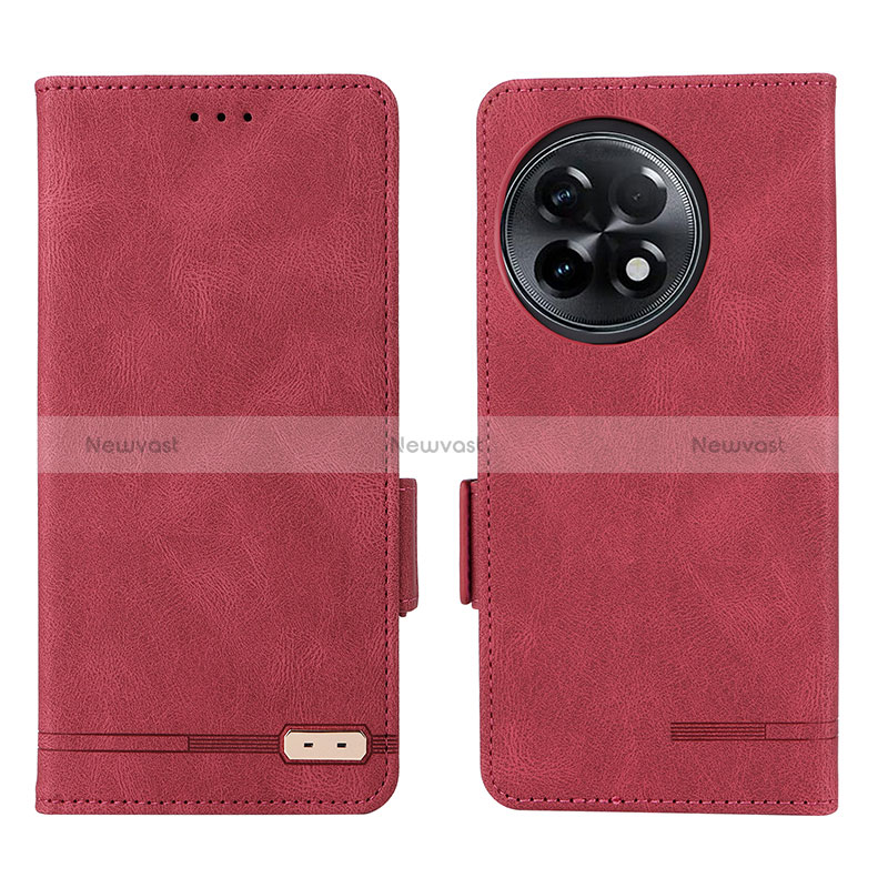 Leather Case Stands Flip Cover Holder L06Z for OnePlus Ace 2 5G Red