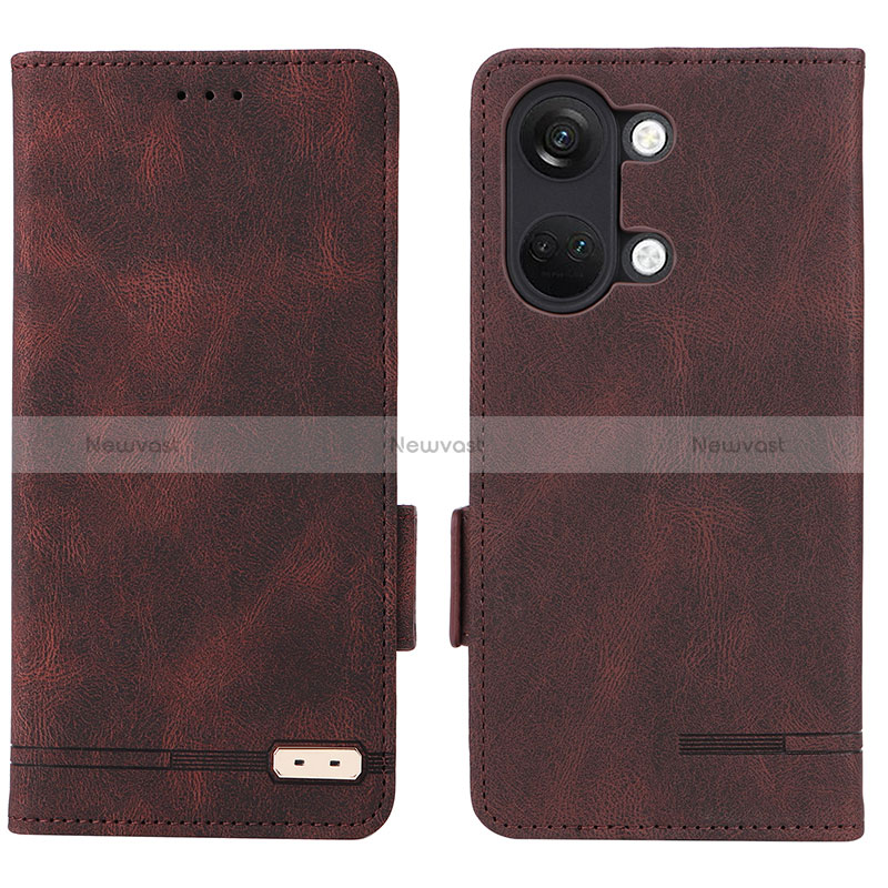 Leather Case Stands Flip Cover Holder L06Z for OnePlus Ace 2V 5G Brown