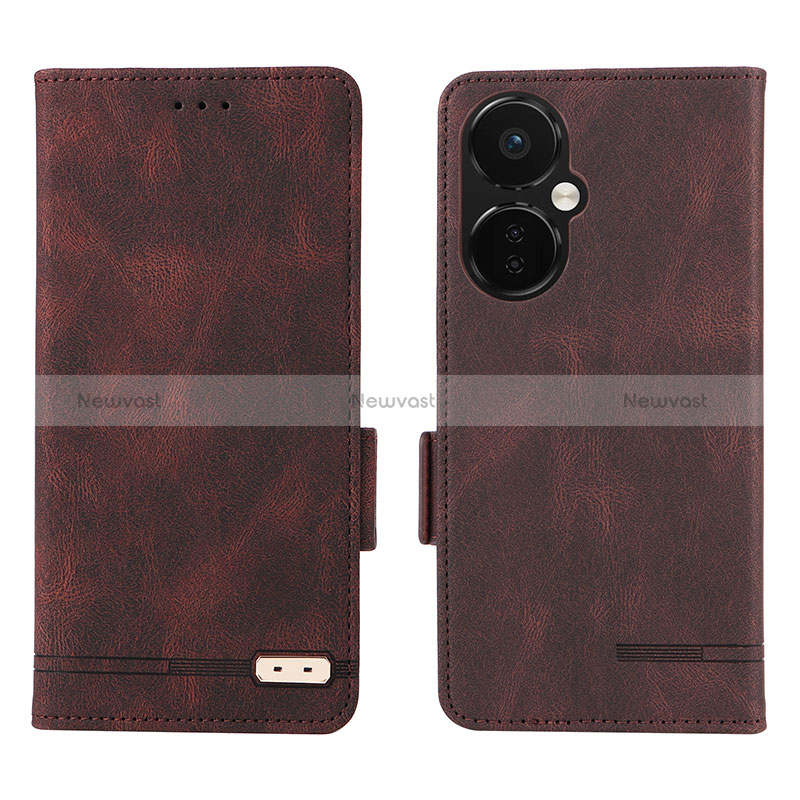 Leather Case Stands Flip Cover Holder L06Z for OnePlus Nord CE 3 Lite 5G Brown