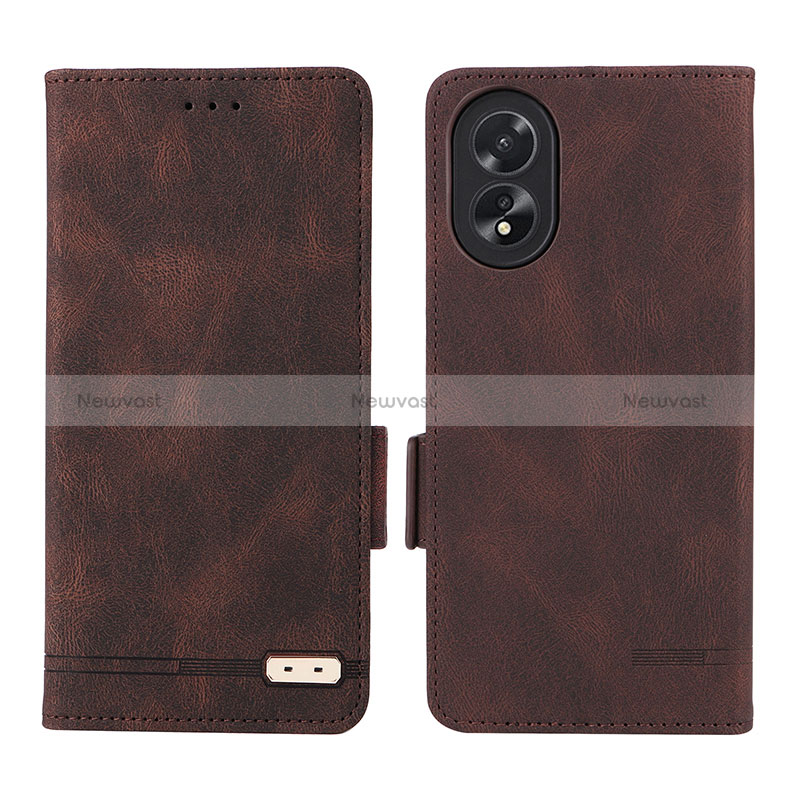 Leather Case Stands Flip Cover Holder L06Z for Oppo A18 Brown