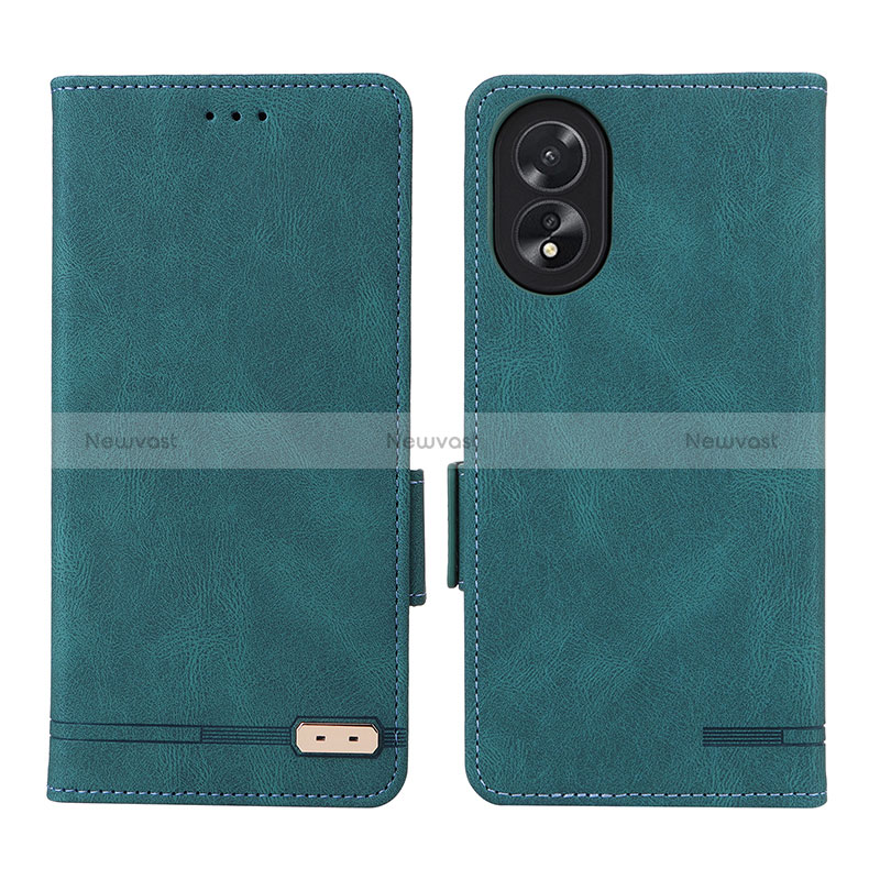 Leather Case Stands Flip Cover Holder L06Z for Oppo A58 4G Green