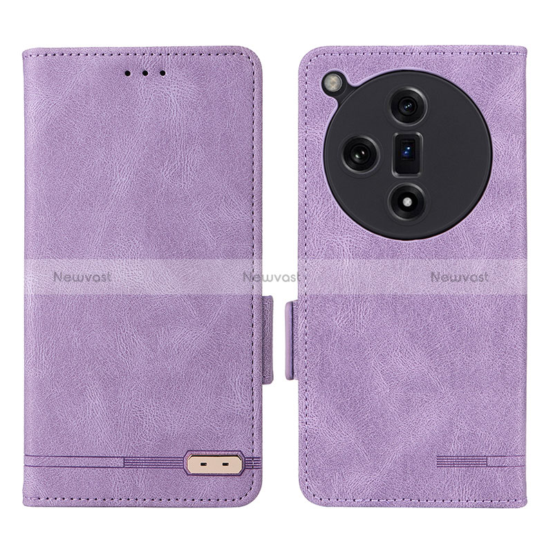 Leather Case Stands Flip Cover Holder L06Z for Oppo Find X7 5G Purple