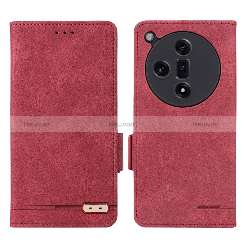 Leather Case Stands Flip Cover Holder L06Z for Oppo Find X7 5G Red