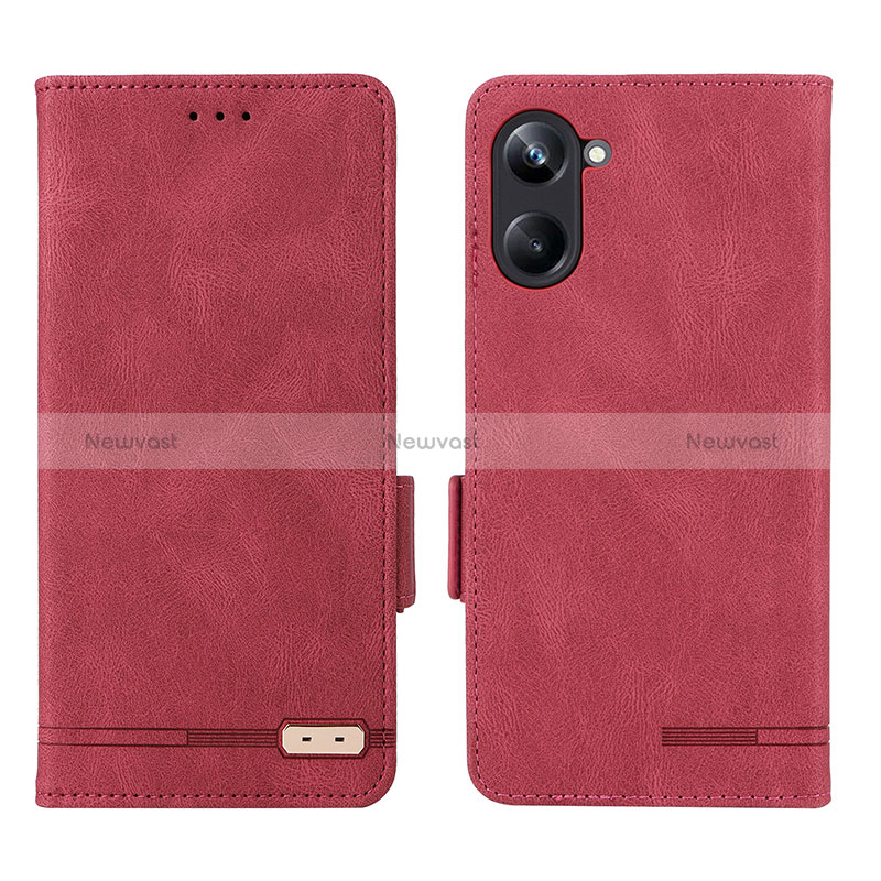 Leather Case Stands Flip Cover Holder L06Z for Realme 10 Pro 5G Red