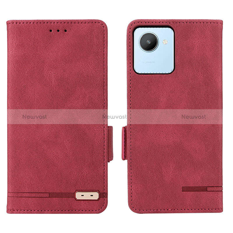 Leather Case Stands Flip Cover Holder L06Z for Realme C30 Red