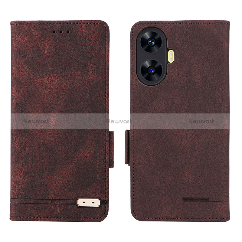 Leather Case Stands Flip Cover Holder L06Z for Realme C55 Brown