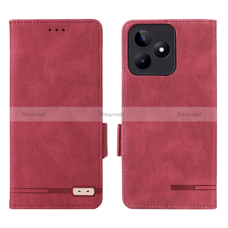 Leather Case Stands Flip Cover Holder L06Z for Realme C67 Red