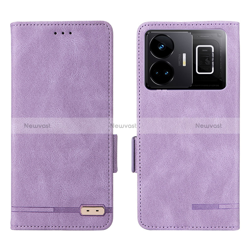 Leather Case Stands Flip Cover Holder L06Z for Realme GT5 5G Purple