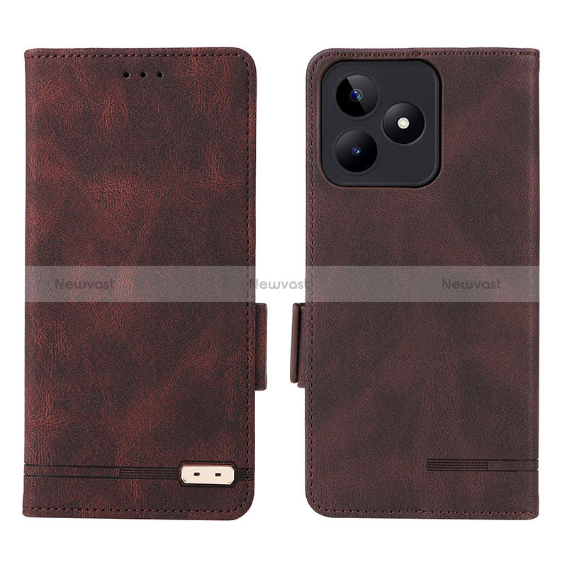 Leather Case Stands Flip Cover Holder L06Z for Realme Narzo N53 Brown