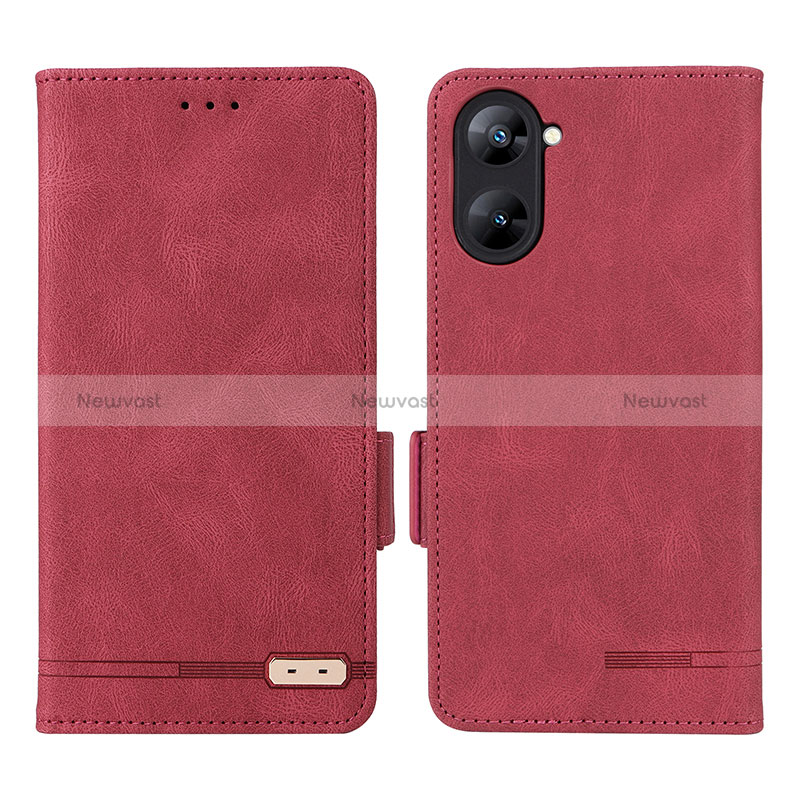 Leather Case Stands Flip Cover Holder L06Z for Realme V30 5G Red