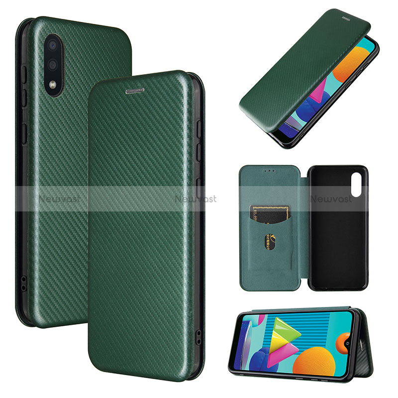 Leather Case Stands Flip Cover Holder L06Z for Samsung Galaxy A02 Green