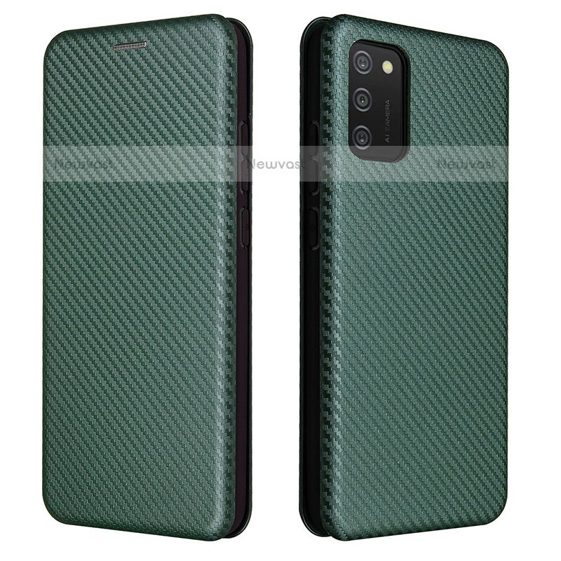 Leather Case Stands Flip Cover Holder L06Z for Samsung Galaxy A02s Green