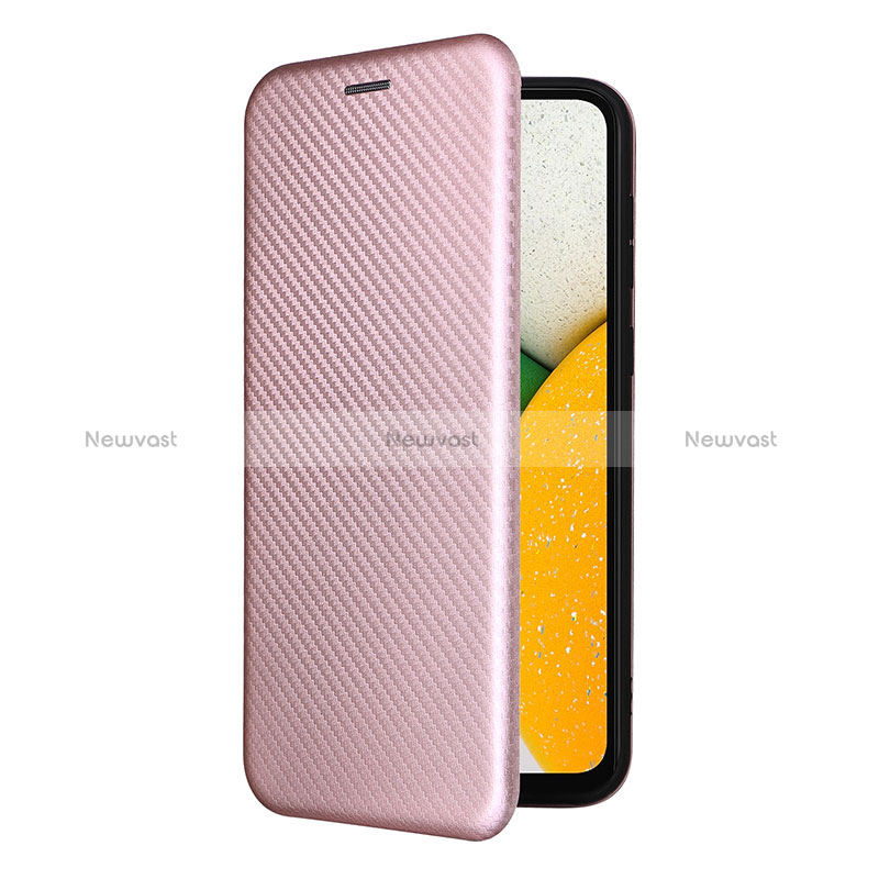 Leather Case Stands Flip Cover Holder L06Z for Samsung Galaxy A03 Core Rose Gold