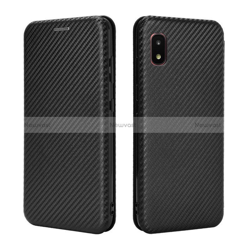 Leather Case Stands Flip Cover Holder L06Z for Samsung Galaxy A21 SC-42A Black