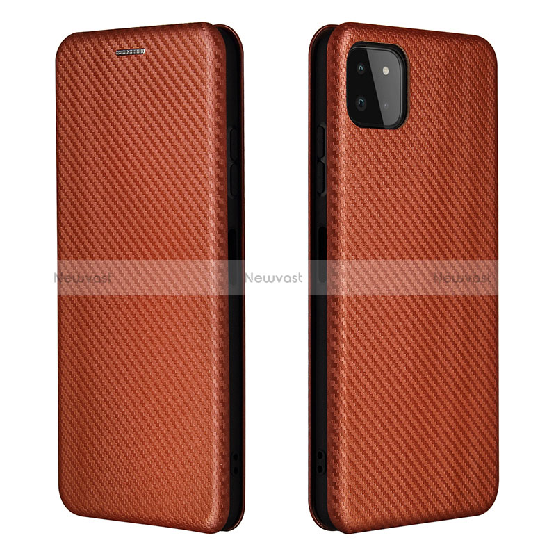 Leather Case Stands Flip Cover Holder L06Z for Samsung Galaxy A22 5G Brown