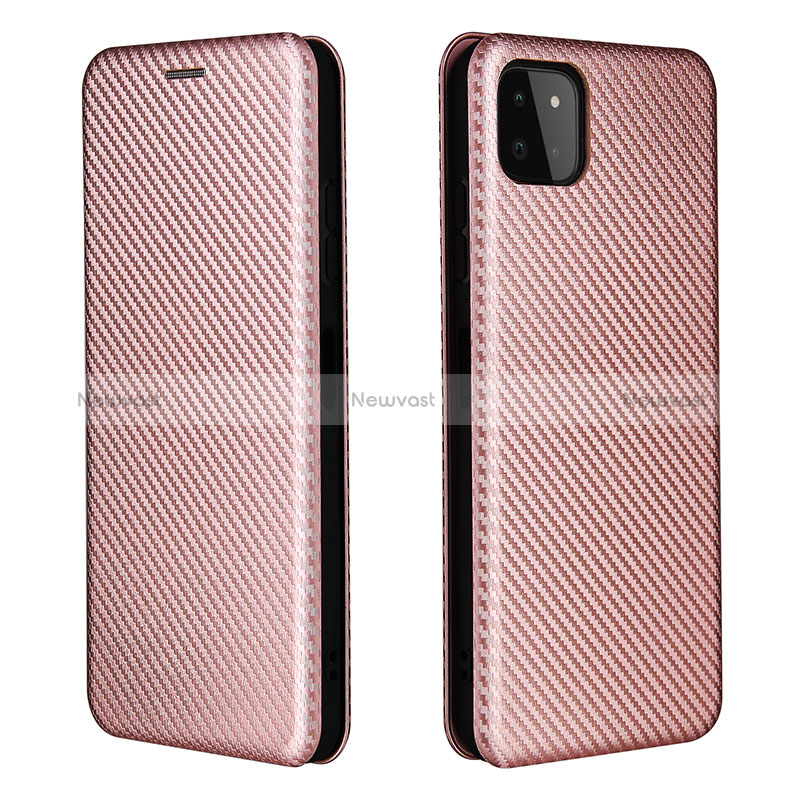 Leather Case Stands Flip Cover Holder L06Z for Samsung Galaxy A22 5G Rose Gold