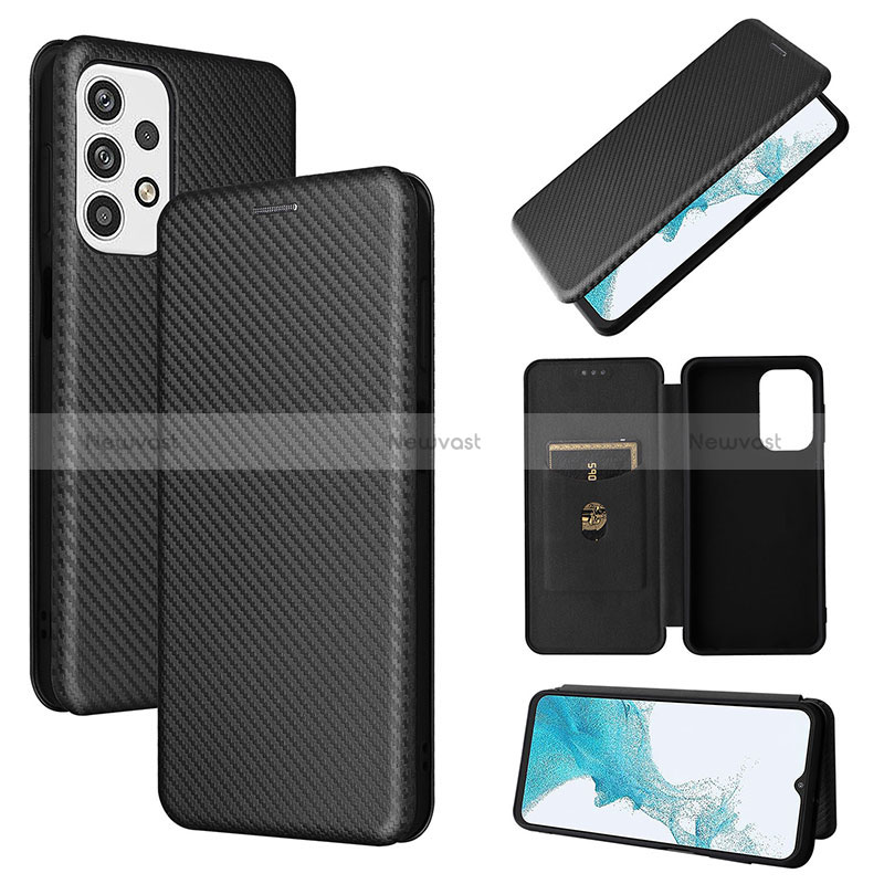 Leather Case Stands Flip Cover Holder L06Z for Samsung Galaxy A23 4G Black