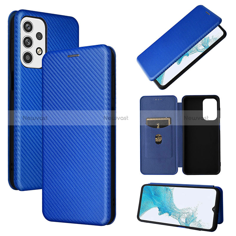 Leather Case Stands Flip Cover Holder L06Z for Samsung Galaxy A23 4G Blue