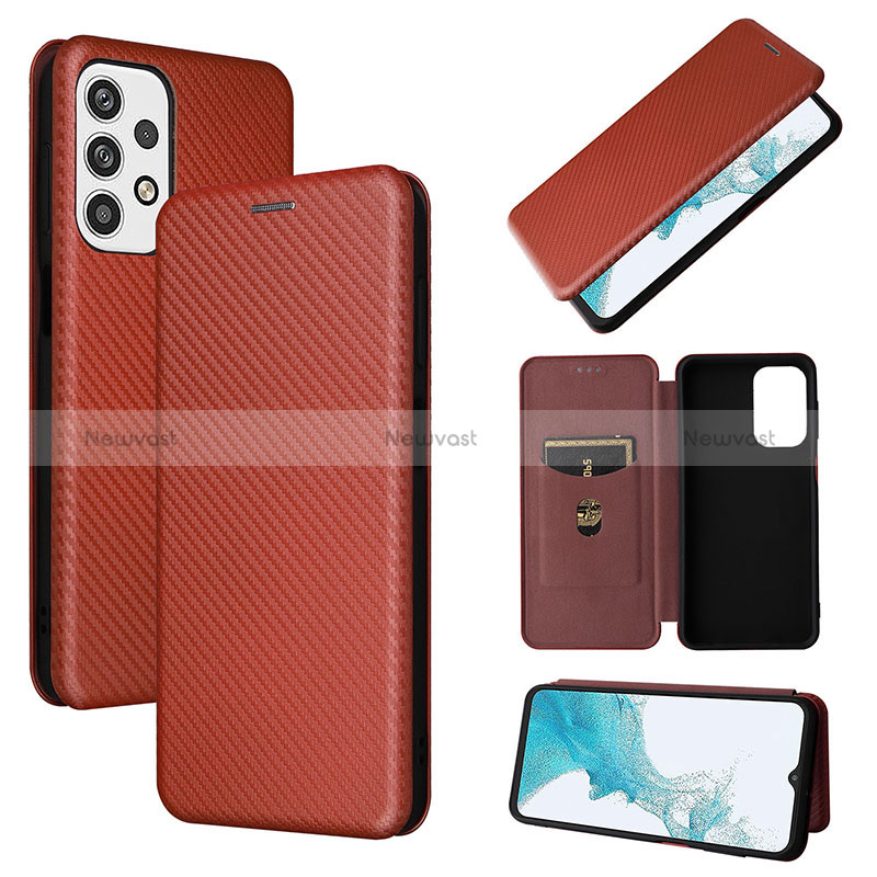 Leather Case Stands Flip Cover Holder L06Z for Samsung Galaxy A23 4G Brown