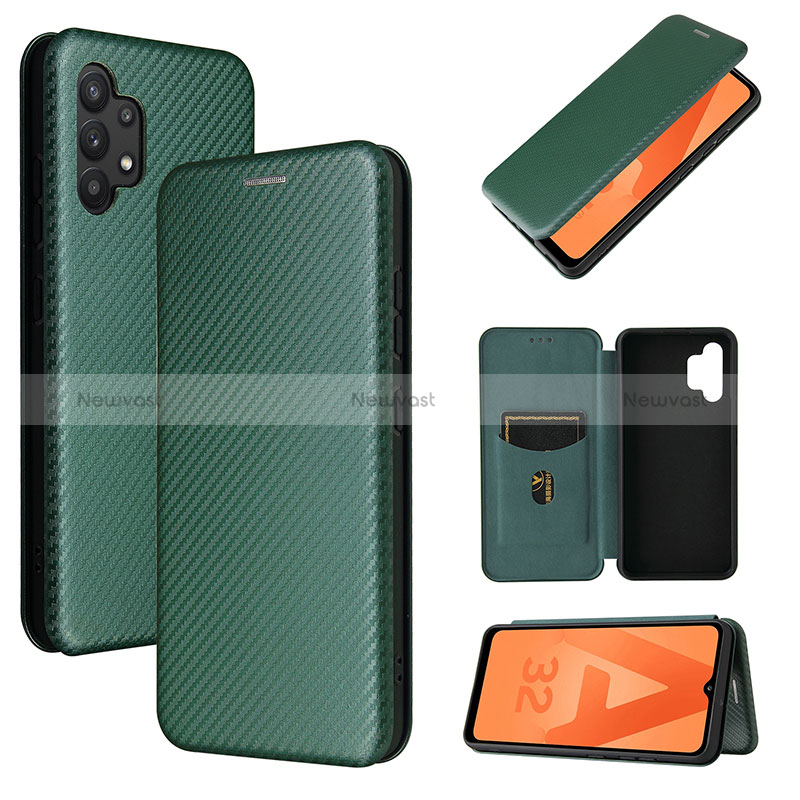 Leather Case Stands Flip Cover Holder L06Z for Samsung Galaxy A32 4G Green