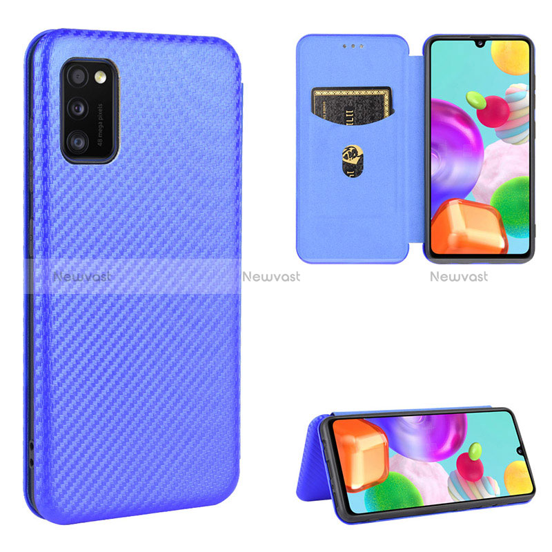 Leather Case Stands Flip Cover Holder L06Z for Samsung Galaxy A41 Blue
