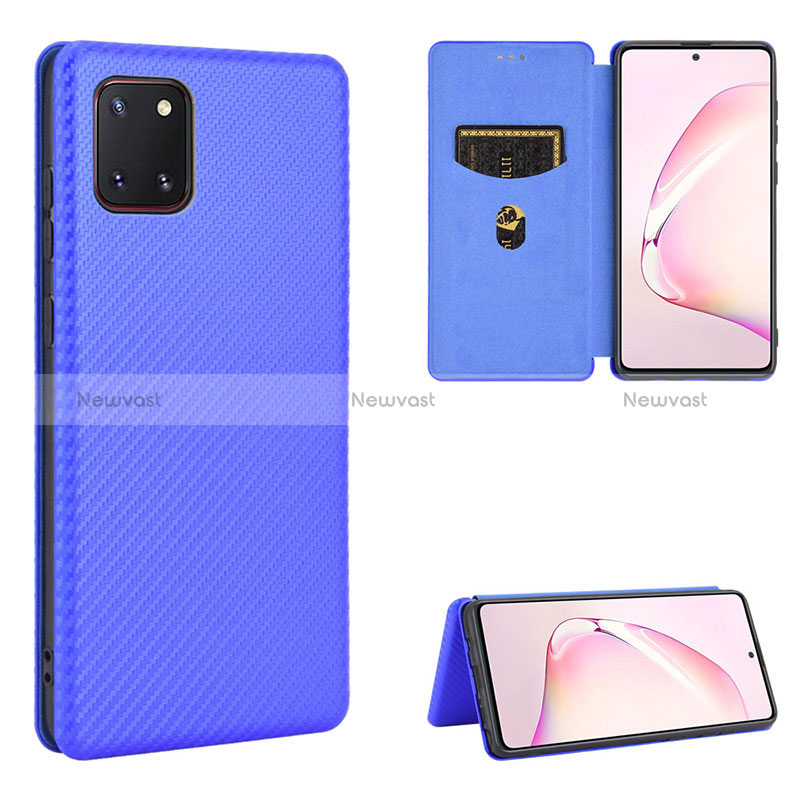 Leather Case Stands Flip Cover Holder L06Z for Samsung Galaxy A81 Blue