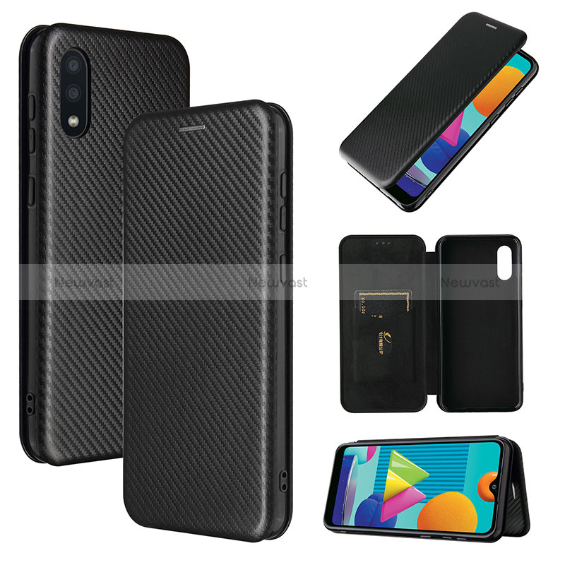 Leather Case Stands Flip Cover Holder L06Z for Samsung Galaxy M02 Black