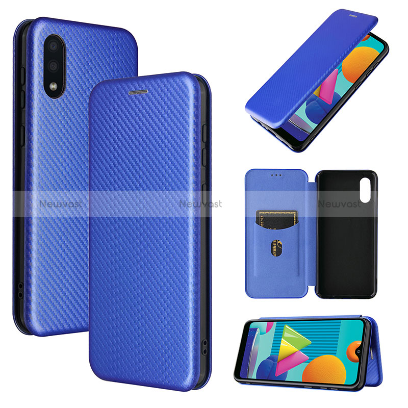 Leather Case Stands Flip Cover Holder L06Z for Samsung Galaxy M02 Blue