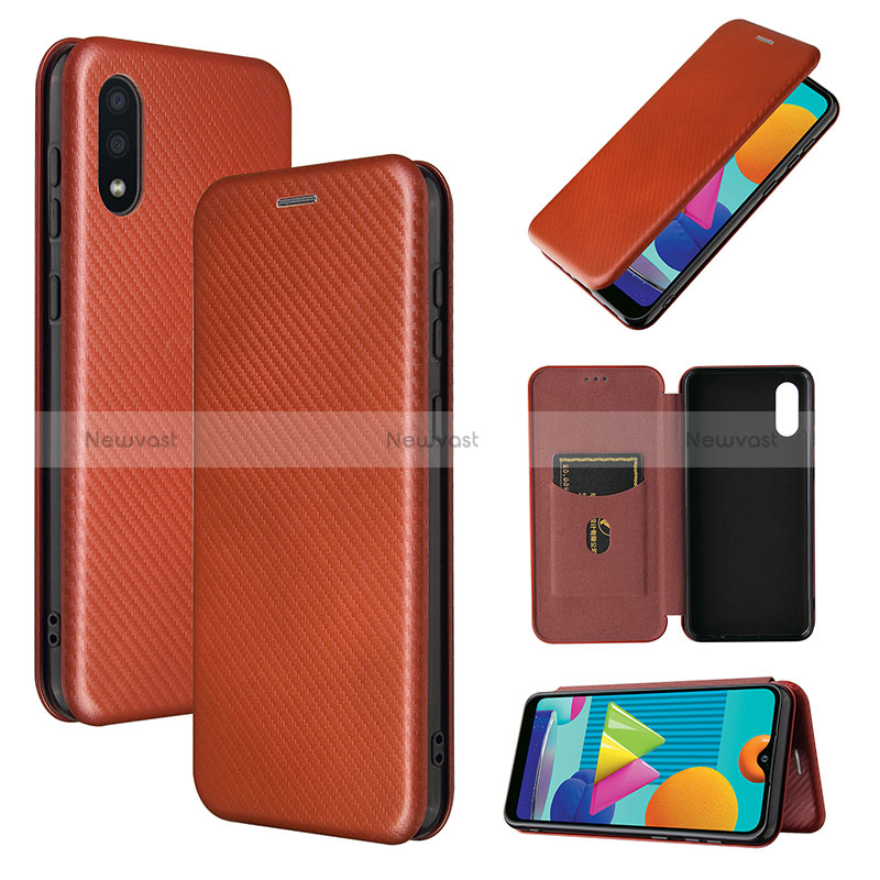 Leather Case Stands Flip Cover Holder L06Z for Samsung Galaxy M02 Brown