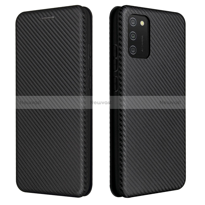 Leather Case Stands Flip Cover Holder L06Z for Samsung Galaxy M02s Black