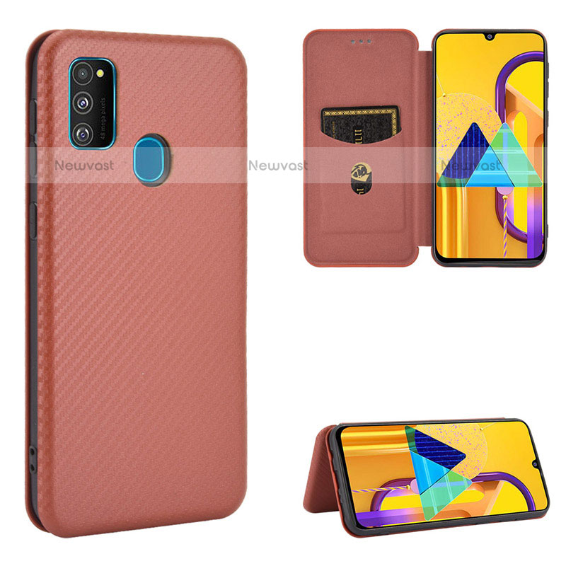 Leather Case Stands Flip Cover Holder L06Z for Samsung Galaxy M30s Brown