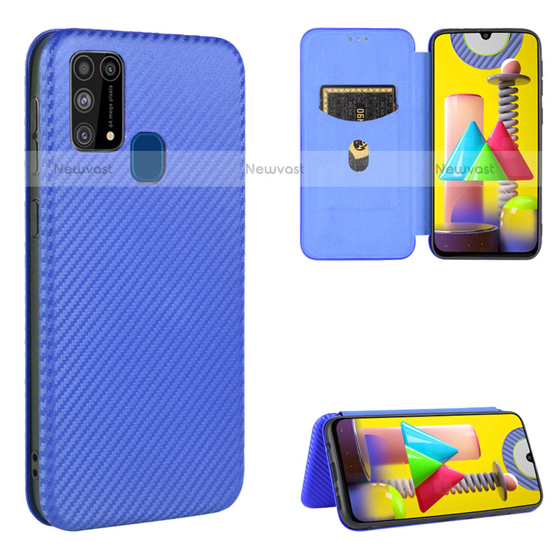 Leather Case Stands Flip Cover Holder L06Z for Samsung Galaxy M31 Blue