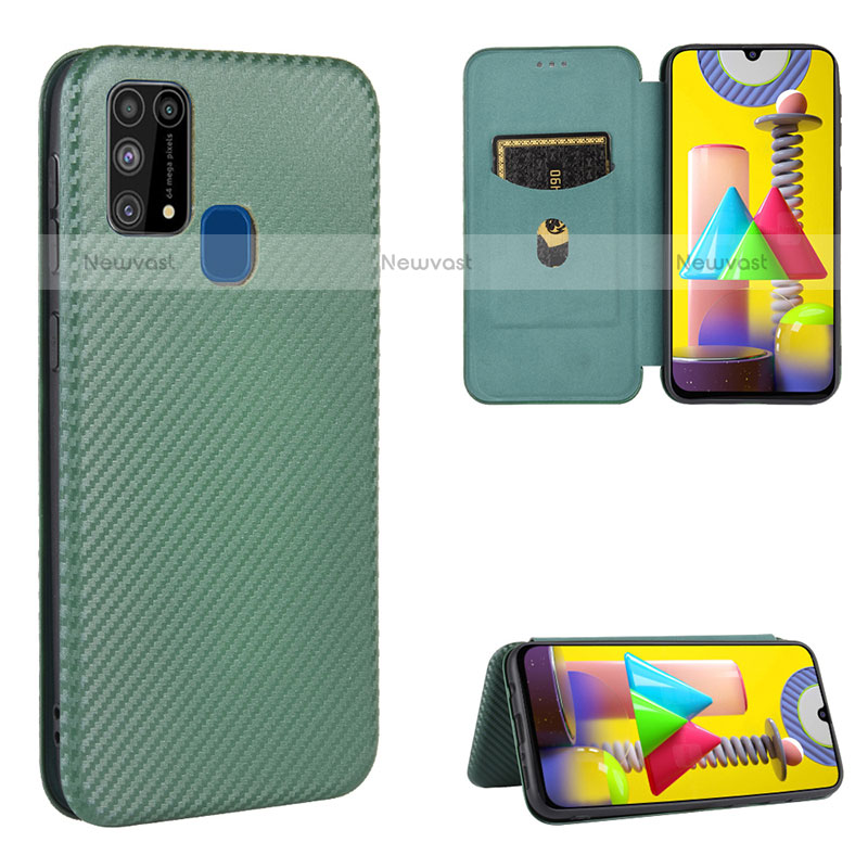 Leather Case Stands Flip Cover Holder L06Z for Samsung Galaxy M31 Green