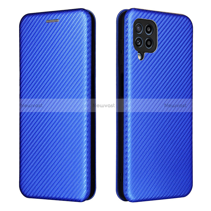 Leather Case Stands Flip Cover Holder L06Z for Samsung Galaxy M32 4G Blue