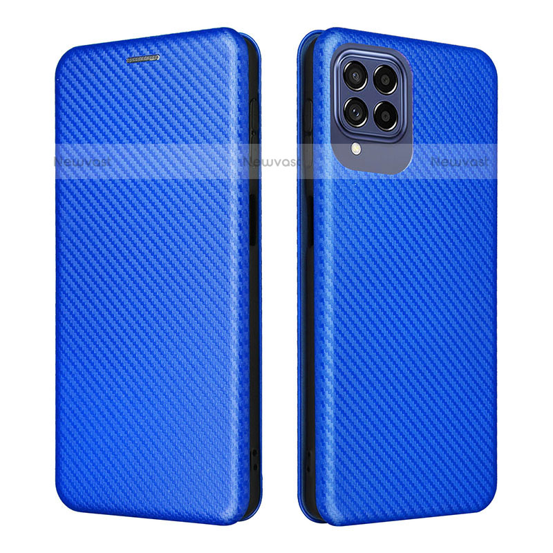 Leather Case Stands Flip Cover Holder L06Z for Samsung Galaxy M53 5G Blue