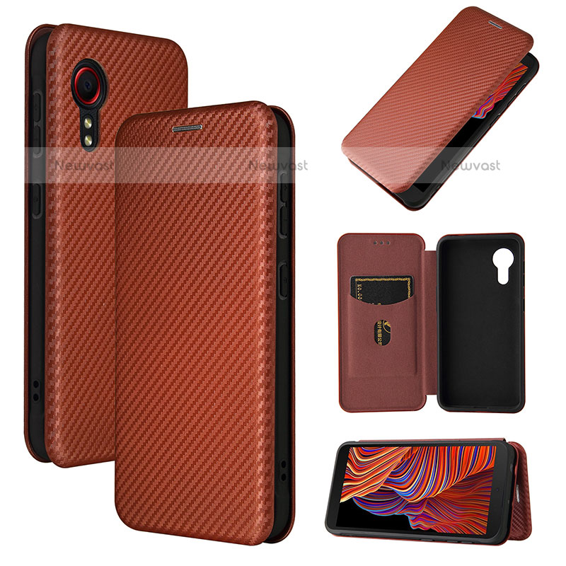 Leather Case Stands Flip Cover Holder L06Z for Samsung Galaxy XCover 5 SM-G525F Brown