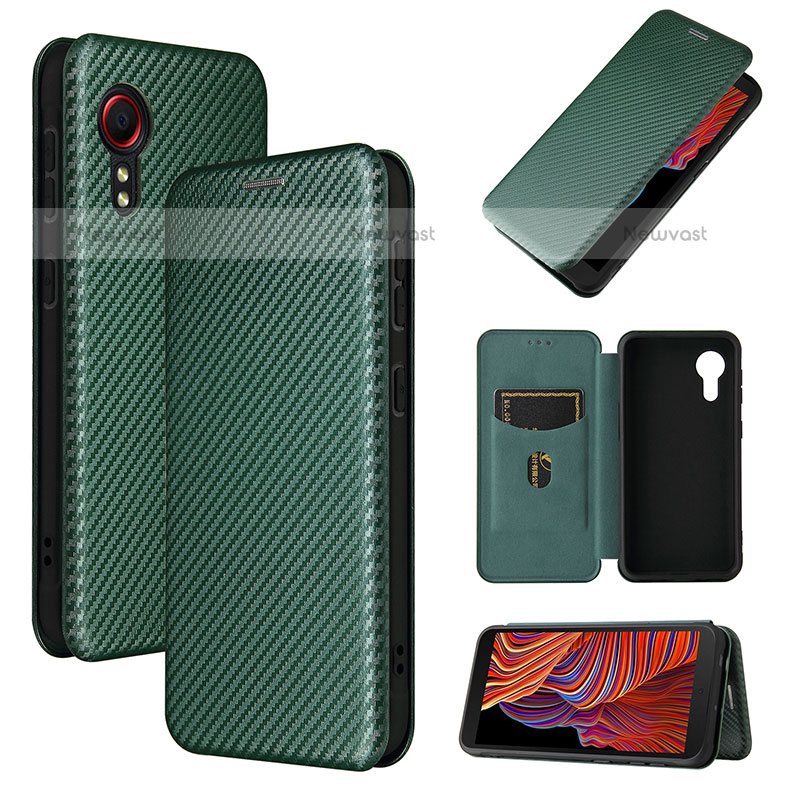 Leather Case Stands Flip Cover Holder L06Z for Samsung Galaxy XCover 5 SM-G525F Green