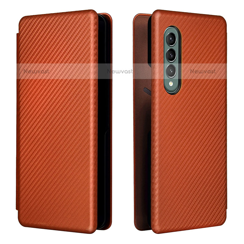 Leather Case Stands Flip Cover Holder L06Z for Samsung Galaxy Z Fold3 5G Brown