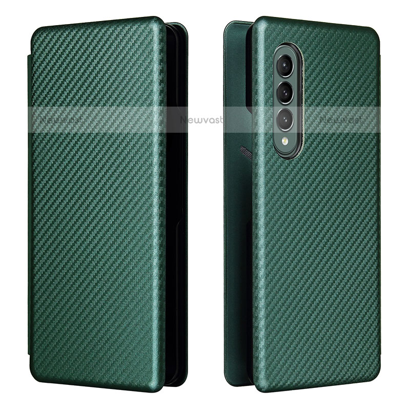 Leather Case Stands Flip Cover Holder L06Z for Samsung Galaxy Z Fold3 5G Green