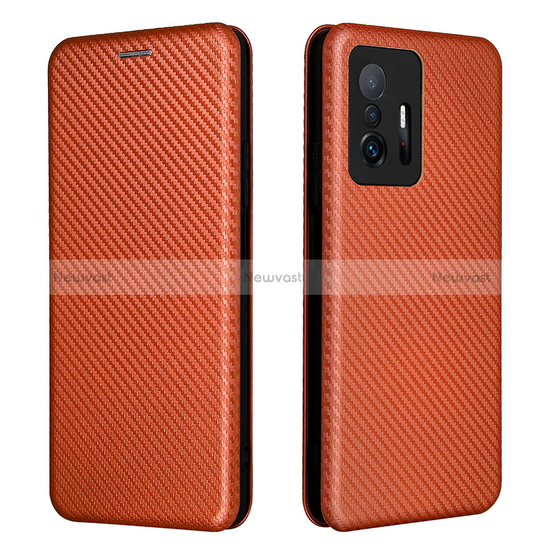 Leather Case Stands Flip Cover Holder L06Z for Xiaomi Mi 11T Pro 5G Brown