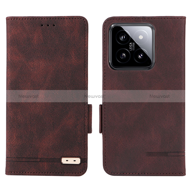 Leather Case Stands Flip Cover Holder L06Z for Xiaomi Mi 14 Pro 5G Brown