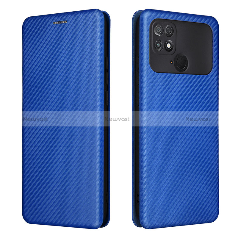 Leather Case Stands Flip Cover Holder L06Z for Xiaomi Poco C40 Blue