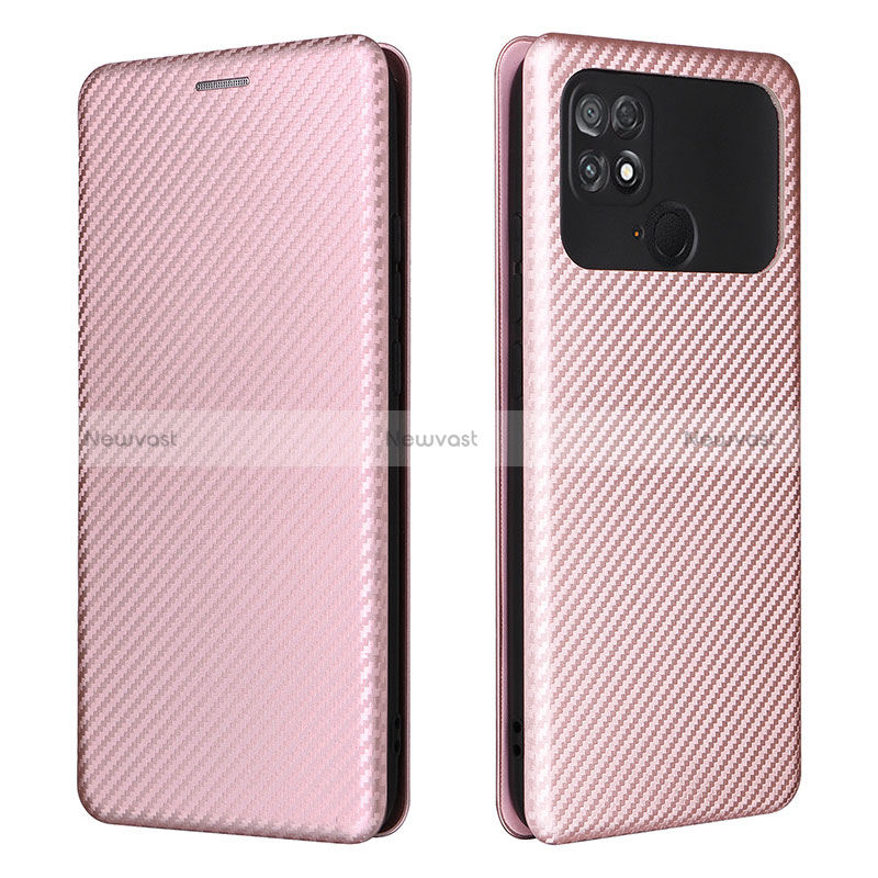 Leather Case Stands Flip Cover Holder L06Z for Xiaomi Poco C40 Rose Gold